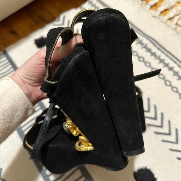 🐒 SW1 Stewart Weitzman Black Barefoot Archless Wedge Suede Sandal Monkey Heel - Picture 5 of 11